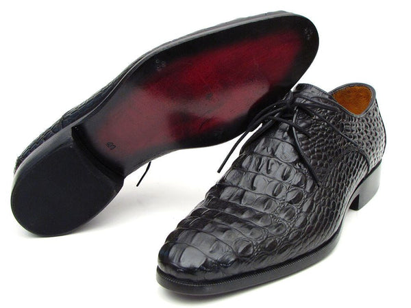 Paul Parkman Black Crocodile Embossed Derby Shoes - WKshoes