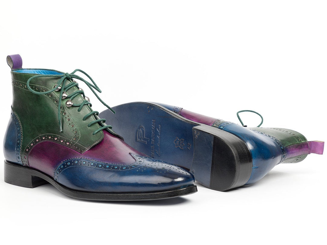 Paul Parkman Three Tone Blue Purple Green Wingtip Ankle Boots - WKshoes