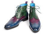 Paul Parkman Three Tone Blue Purple Green Wingtip Ankle Boots - WKshoes