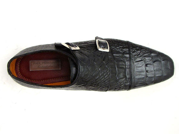 Paul Parkman Men's Black Crocodile Embossed Calfskin Double Monkstrap - WKshoes