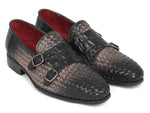 Paul Parkman Gray Woven & Croc Embossed Monkstrap - WKshoes