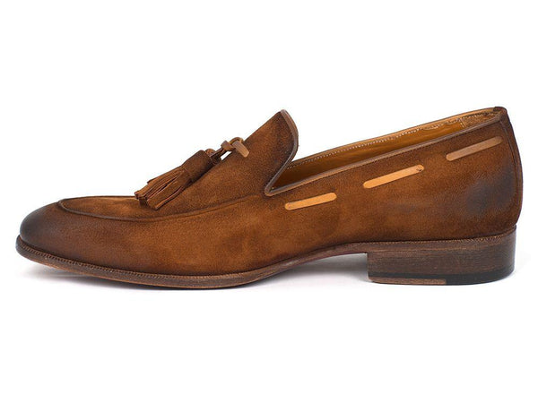 Paul Parkman Men's Tassel Loafer Brown Antique Suede Shoes - WKshoes