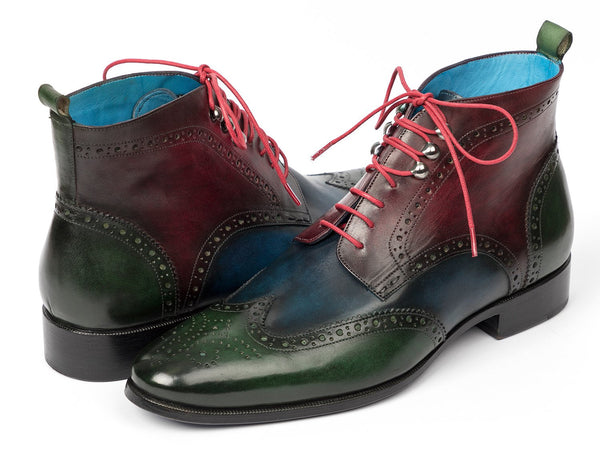 Paul Parkman Wingtip Ankle Boots Three Tone Green Blue Bordeaux (ID#777-GRN-BLU) - WKshoes