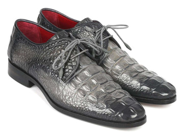 Paul Parkman Gray Crocodile Calfskin Derby Shoes