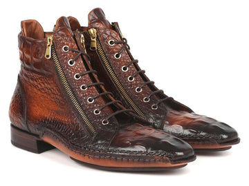 Paul Parkman Crocodile Textured Zipper Boots