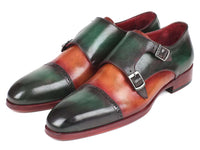 Paul Parkman Captoe Double Monkstraps Green & Camel (ID#045GC61) - WKshoes