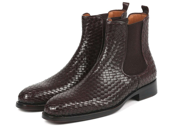 Paul Parkman Chocolate Brown Woven Leather Chelsea Boots - WKshoes