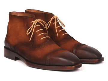 Paul Parkman Antique Suede Brown Cap Toe Ankle Boots