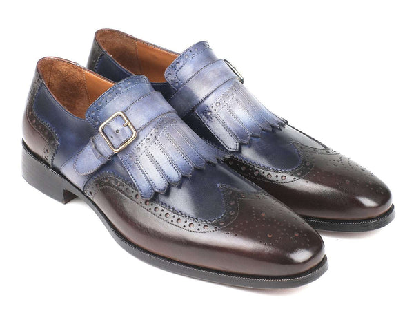 Paul Parkman Kiltie Monkstraps Blue & Brown (ID#52SL79) - WKshoes