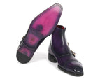 Paul Parkman Triple Monkstrap Boots Purple Leather (ID#88951-PRP) - WKshoes