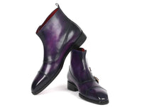 Paul Parkman Triple Monkstrap Boots Purple Leather (ID#88951-PRP) - WKshoes