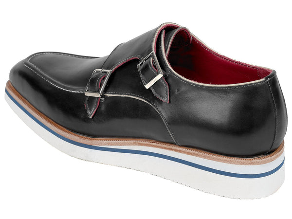 Paul Parkman Men's Smart Casual Monkstrap Shoes Black Leather (ID#189-BLK-LTH) - WKshoes