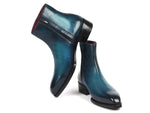 Paul Parkman Blue Burnished Side Zipper Boots Goodyear Welted - WKshoes