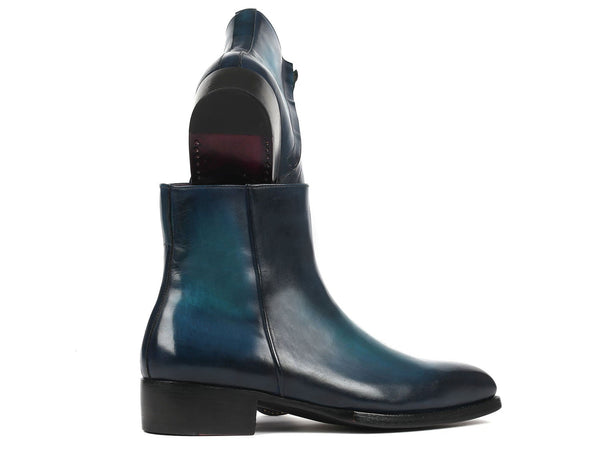 Paul Parkman Blue Burnished Side Zipper Boots Goodyear Welted - WKshoes