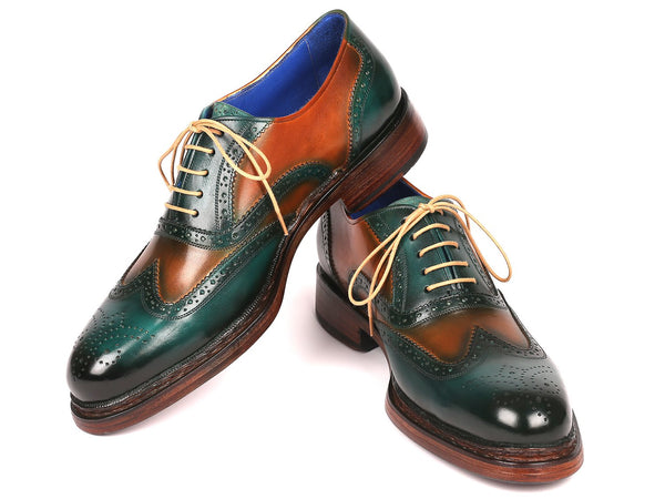 Paul Parkman Wingtip Oxfords Goodyear Welted Green & Tobacco (ID#027-GRN-TAB) - WKshoes