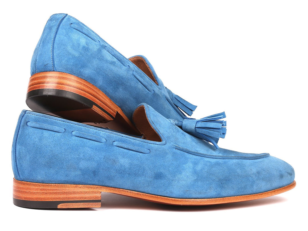 Paul Parkman Men's Tassel Loafers Blue Suede - WKshoes
