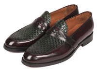 Paul Parkman Woven Leather Loafers Brown & Green (ID#548LF832) - WKshoes