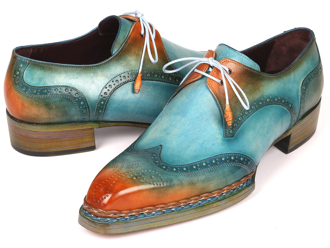 Paul Parkman Norwegian Welted Wingtip Derby Shoes Turquoise & Tobacco (ID#8506-TRQ) - WKshoes