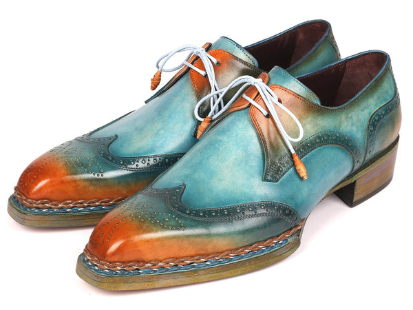 Paul Parkman Norwegian Welted Wingtip Derby Shoes Turquoise & Tobacco (ID#8506-TRQ) - WKshoes
