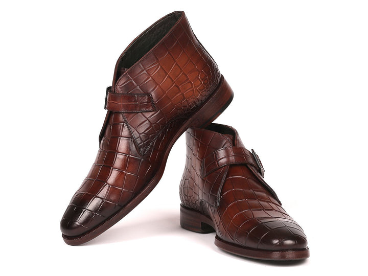 Paul Parkman Single Monk Strap Ankle Boots Brown (ID#8638-BRW) - WKshoes