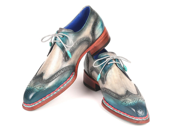 Paul Parkman Norwegian Welted Wingtip Derby Shoes Blue & Grey (ID#8506-BLU) - WKshoes