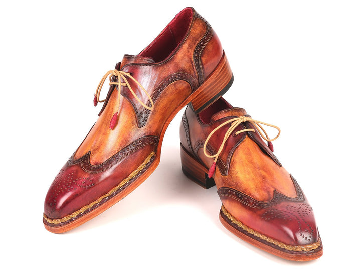 Paul Parkman Norwegian Welted Wingtip Derby Shoes Red & Camel (ID#8506-CML) - WKshoes