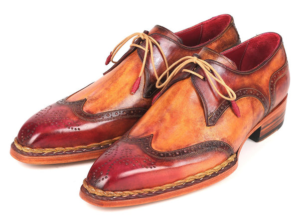 Paul Parkman Norwegian Welted Wingtip Derby Shoes Red & Camel (ID#8506-CML) - WKshoes