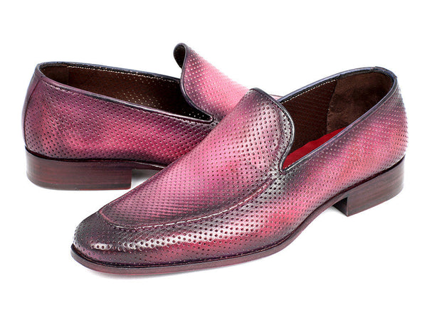 Paul Parkman Perforated Leather Loafers Purple (ID#874-PURP) - WKshoes