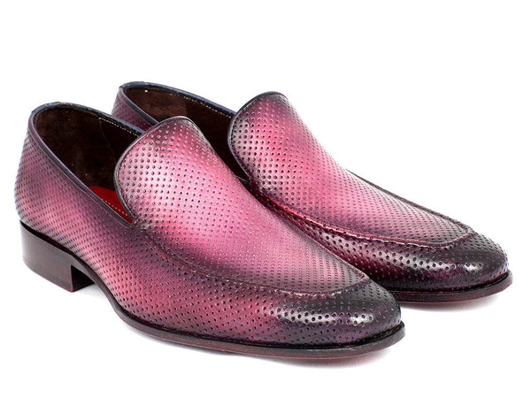 Paul Parkman Perforated Leather Loafers Purple (ID#874-PURP) - WKshoes