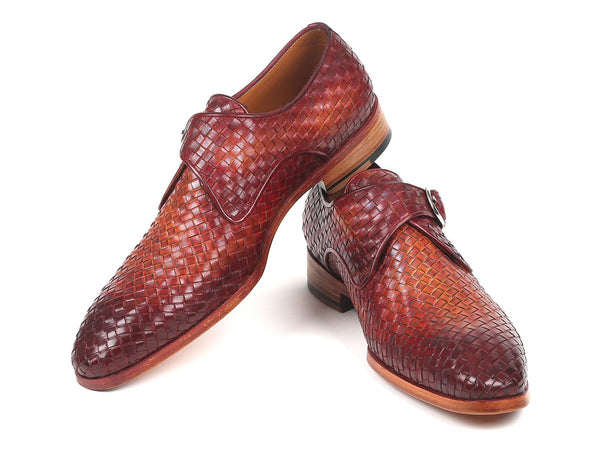 Paul Parkman Reddish Brown Woven Leather Single Monkstraps (ID#011WN57) - WKshoes