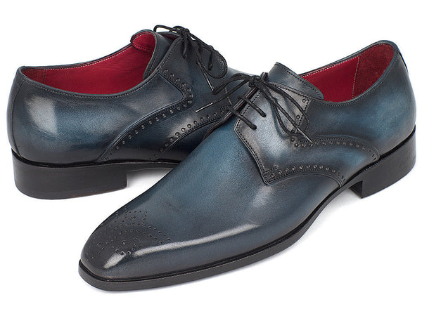 Paul Parkman Men's Navy & Blue Medallion Toe Derby Shoes (ID#6584-NAVY) - WKshoes