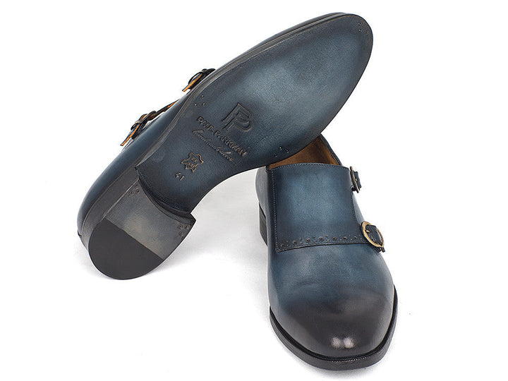 Paul Parkman Navy Double Monkstrap Shoes (ID#HT54-NAVY) - WKshoes