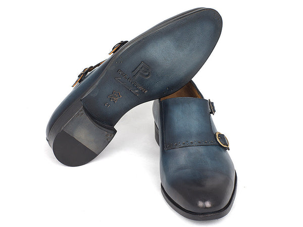Paul Parkman Navy Double Monkstrap Shoes (ID#HT54-NAVY) - WKshoes
