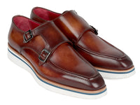 Paul Parkman Men's Smart Casual Monkstrap Shoes Brown Leather (ID#189-BRW-LTH) - WKshoes