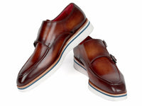 Paul Parkman Men's Smart Casual Monkstrap Shoes Brown Leather (ID#189-BRW-LTH) - WKshoes