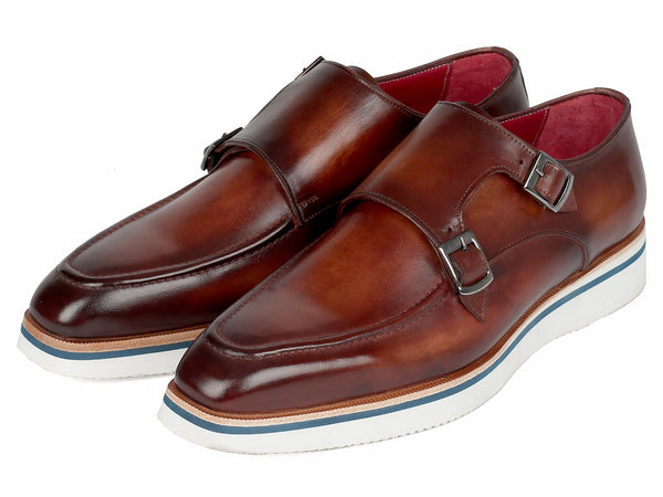 Paul Parkman Men's Smart Casual Monkstrap Shoes Brown Leather (ID#189-BRW-LTH) - WKshoes