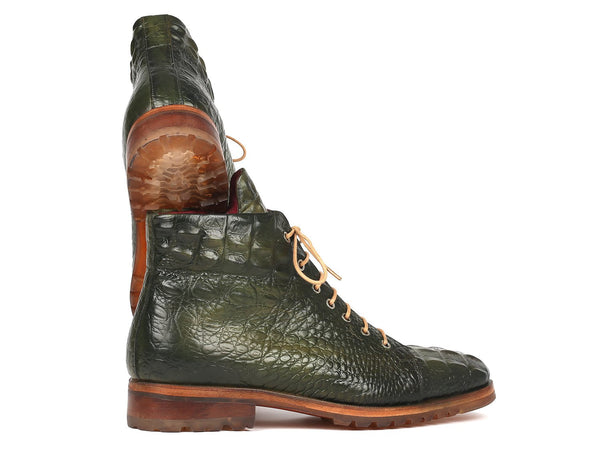 Paul Parkman Men's Green Crocodile Embossed Leather Boots (12811-GRN) - WKshoes