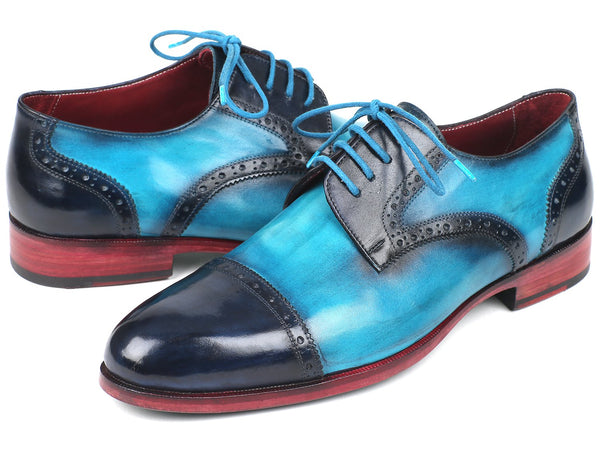 Paul Parkman Two Tone Cap-Toe Derby Shoes Blue & Turquoise (ID#046-TRQ) - WKshoes
