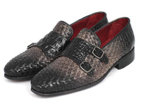 Paul Parkman Gray Woven & Croc Embossed Monkstrap - WKshoes
