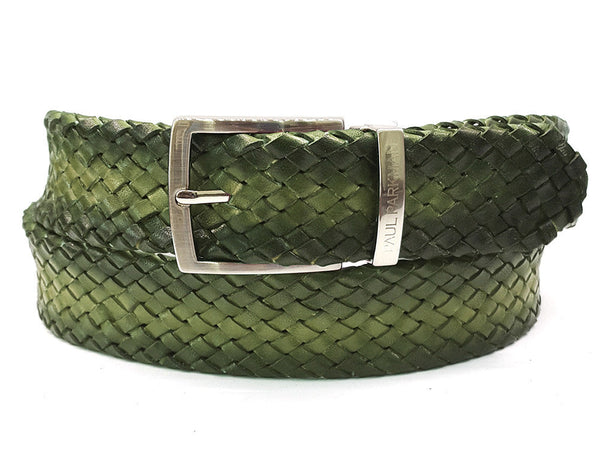 PAUL PARKMAN Men's Woven Leather Belt Green (ID#B07-GREEN) - WKshoes